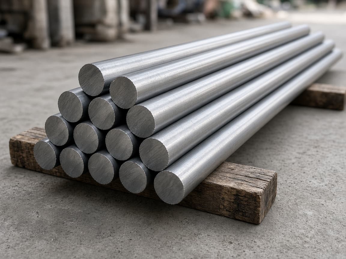 Bright round steel bar laid on timber bearers